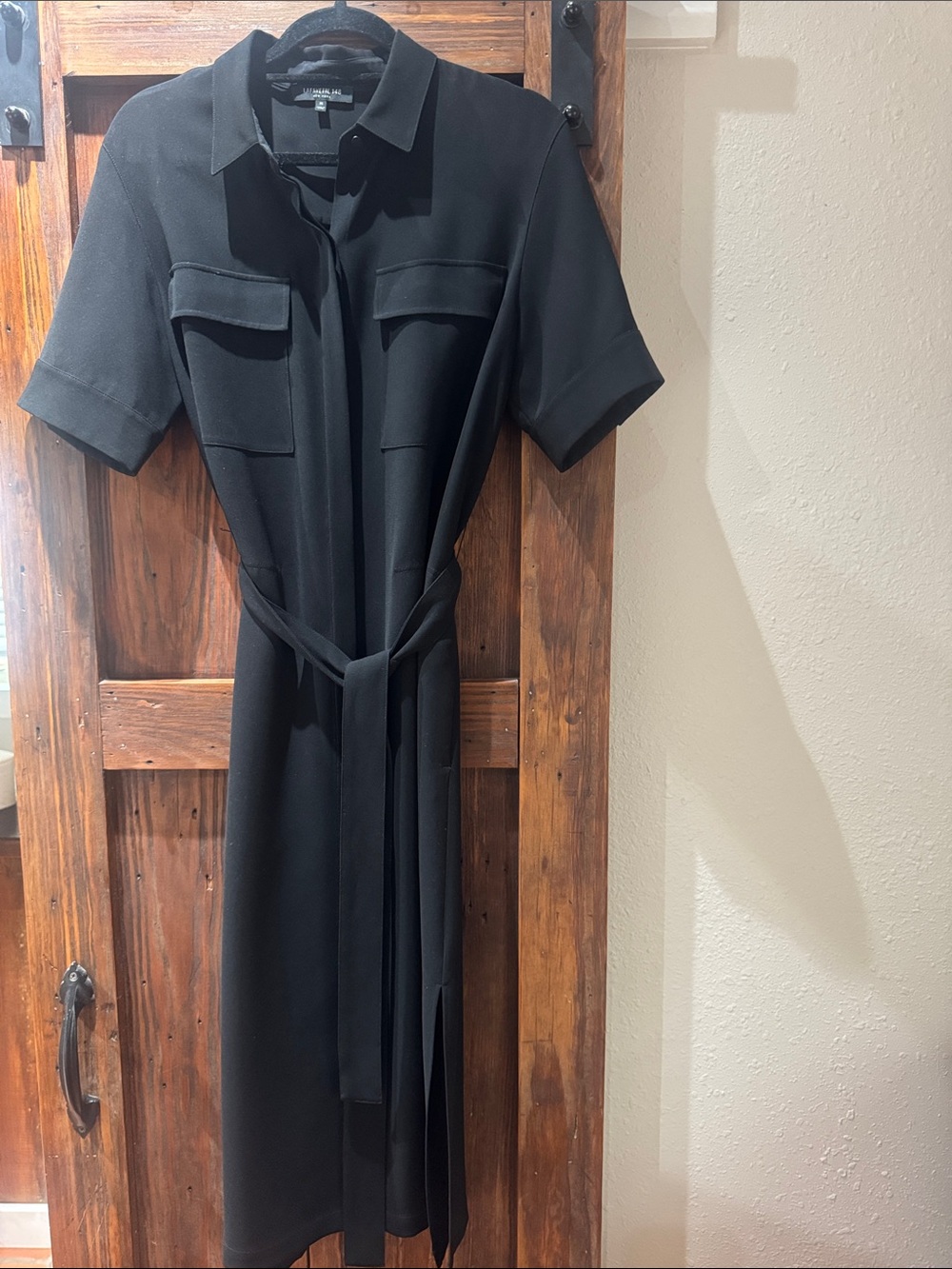 Lafayette 148 New York Black Midi Shirt Dress with Tie Belt